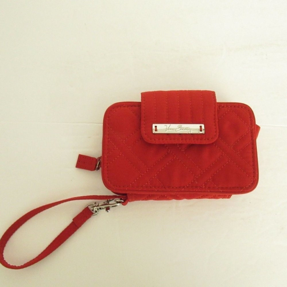 Vera Bradley Wristlet Wallet Organizer Red Solid Geometric Lined Quilted
